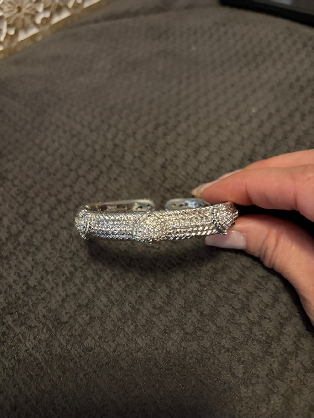 Judith Ripka Cz diamonique Sparkling Silver Pavé Crystal heart Bangle Bracelet